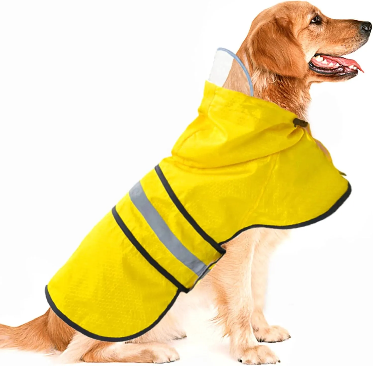 Dog Raincoat Waterproof Reflective Slicker - Lightweight Breathable Hooded Poncho Rain Coat Jacket with Adjustable Belly Strap and Leash Hole for Small Medium Large Dogs (Large, Yellow)
