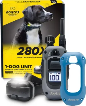 Dogtra 280X E-Collar with Remote - [X-Shield Front Plate - Blue] 10 lbs , 1/2 Mile Range, LED Light, 100 Levels for Stubborn Dogs