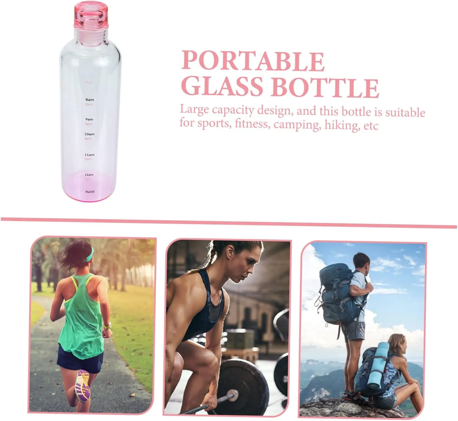 DOITOOL Decorative Glass Bottle Leakproof High Borosilicate Water Bottle Sports Fashion Portable