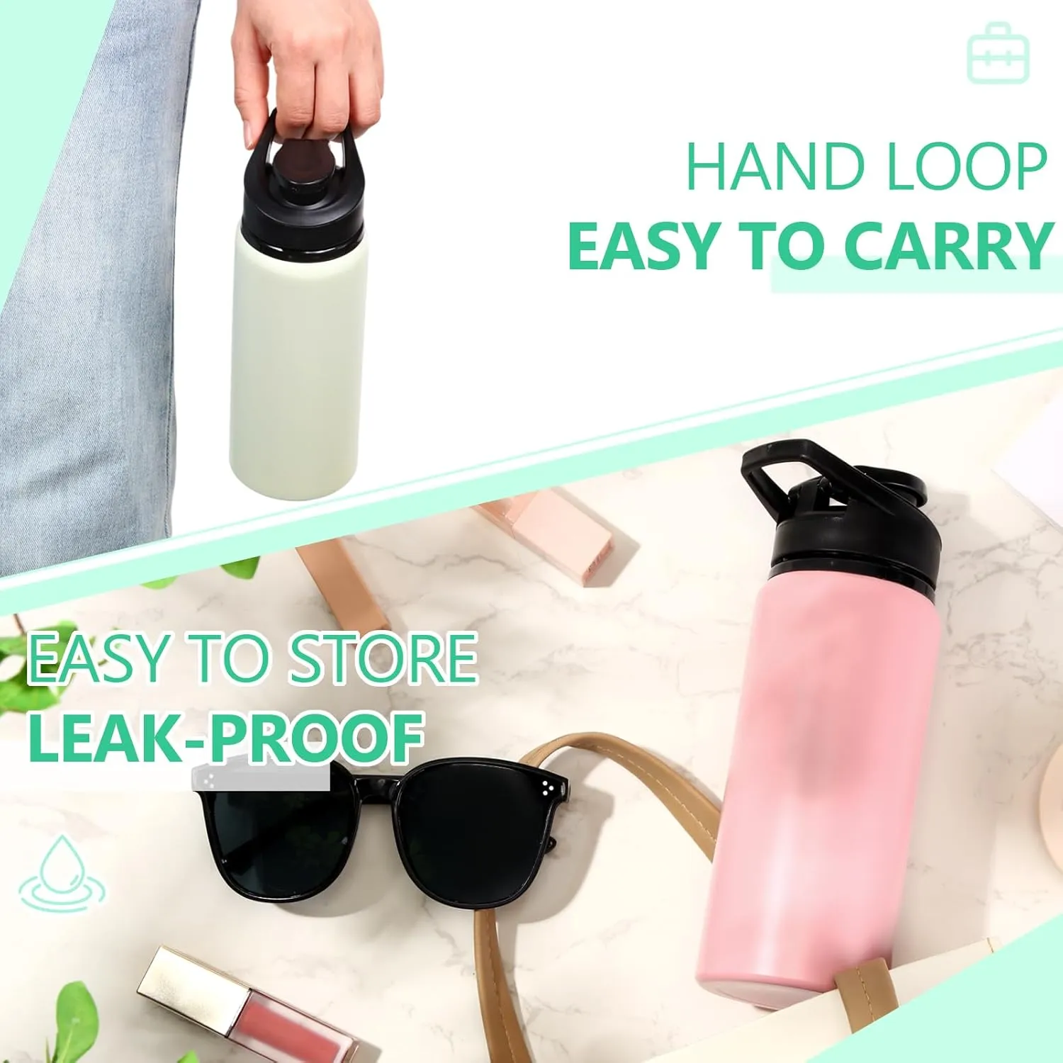 Domensi Aluminum Water Bottle Bulk Reusable Water Bottle, Lightweight Easy Carry Leakproof with Snap Lid Travel Bottles, for Gym Outdoor Sports Cycling Camping Fishing