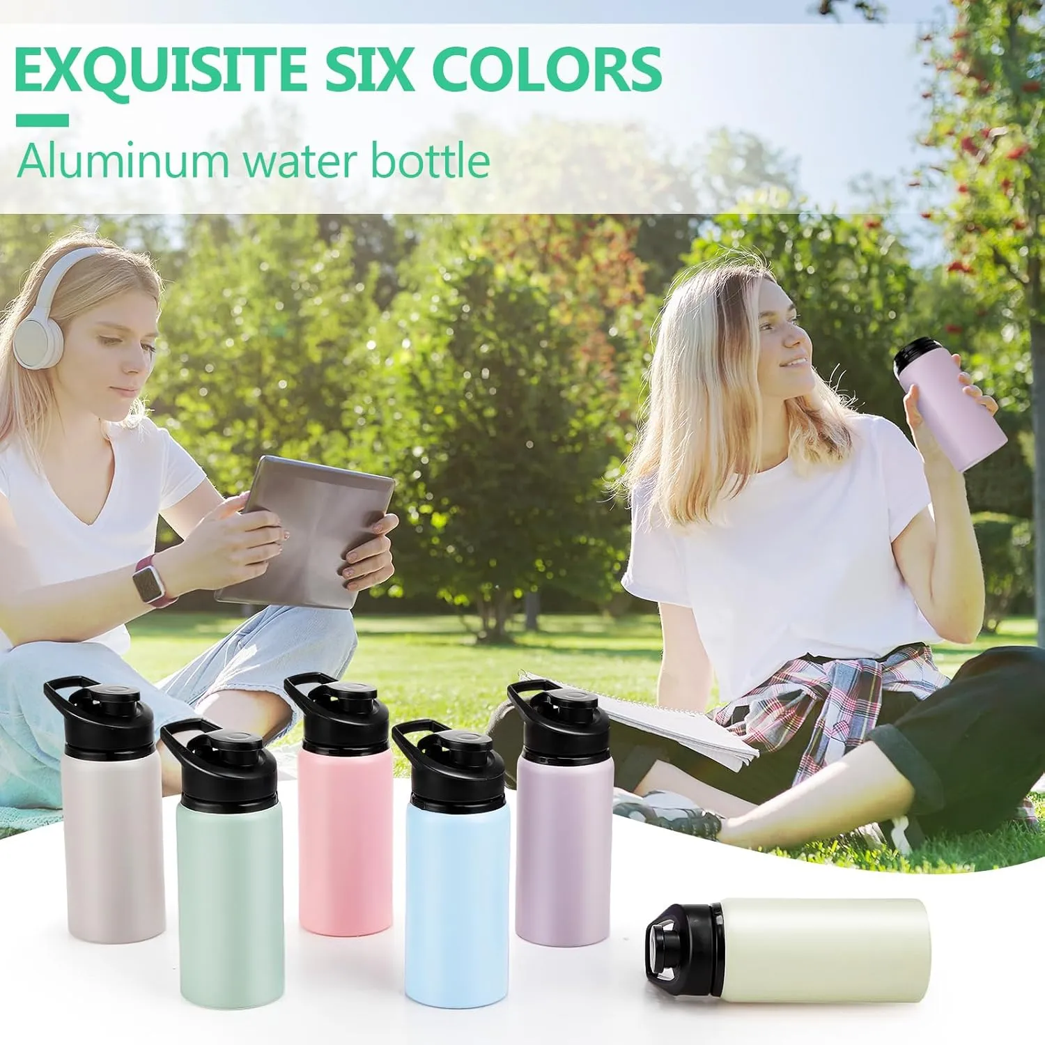 Domensi Aluminum Water Bottle Bulk Reusable Water Bottle, Lightweight Easy Carry Leakproof with Snap Lid Travel Bottles, for Gym Outdoor Sports Cycling Camping Fishing