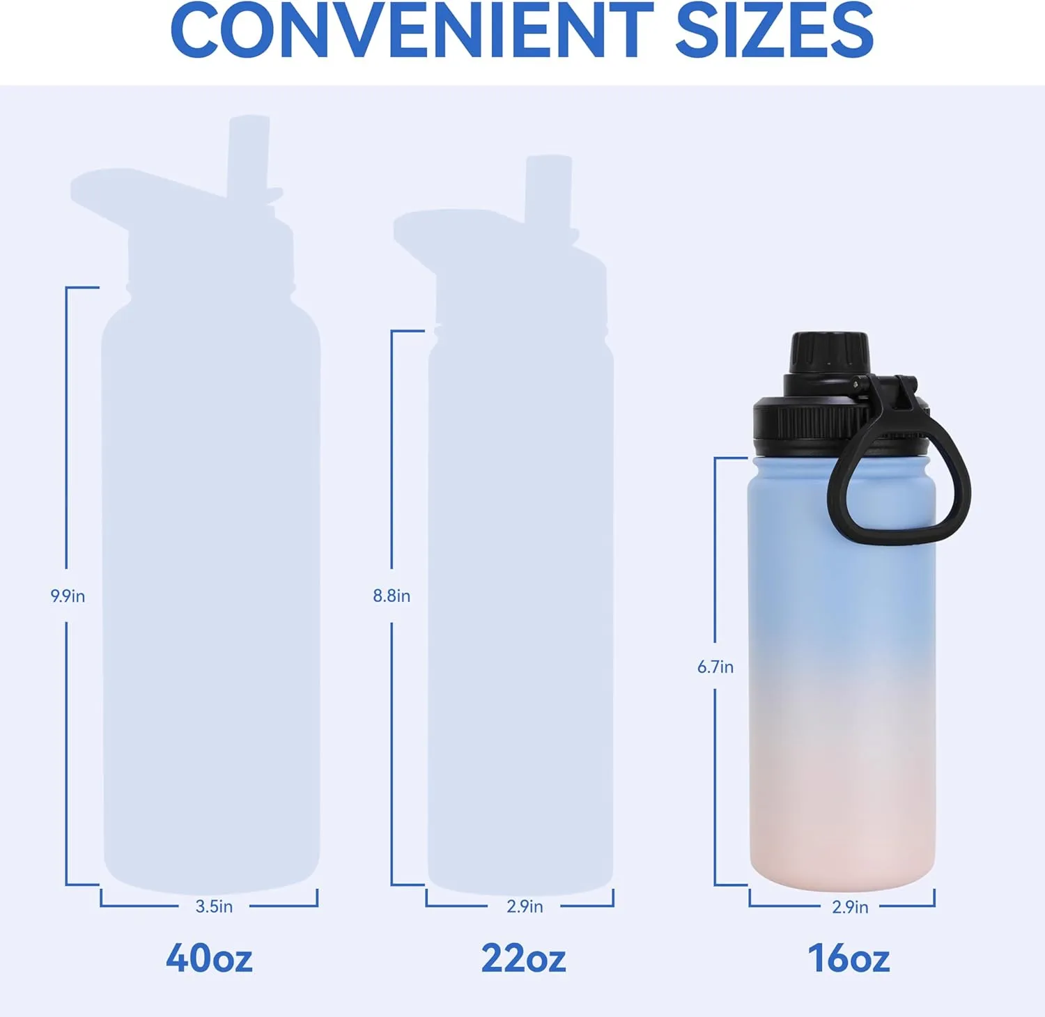 DOMICARE 16 oz Water Bottle for School Stainless Steel Double Wall Vacuum Insulated Water Bottle with Straw lids & Spout Lid, Leakproof BPA Free (Blue/Pink,4)
