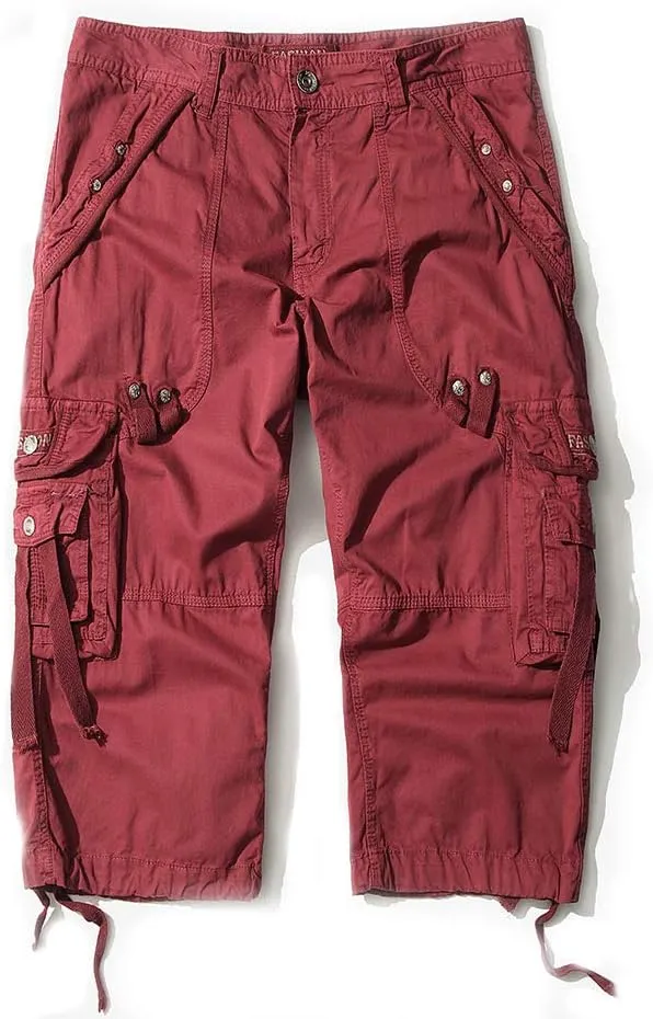 DONGD Mens Cargo Shorts Cotton 3/4 Loose Fit Below Knee Capri Cargo Short