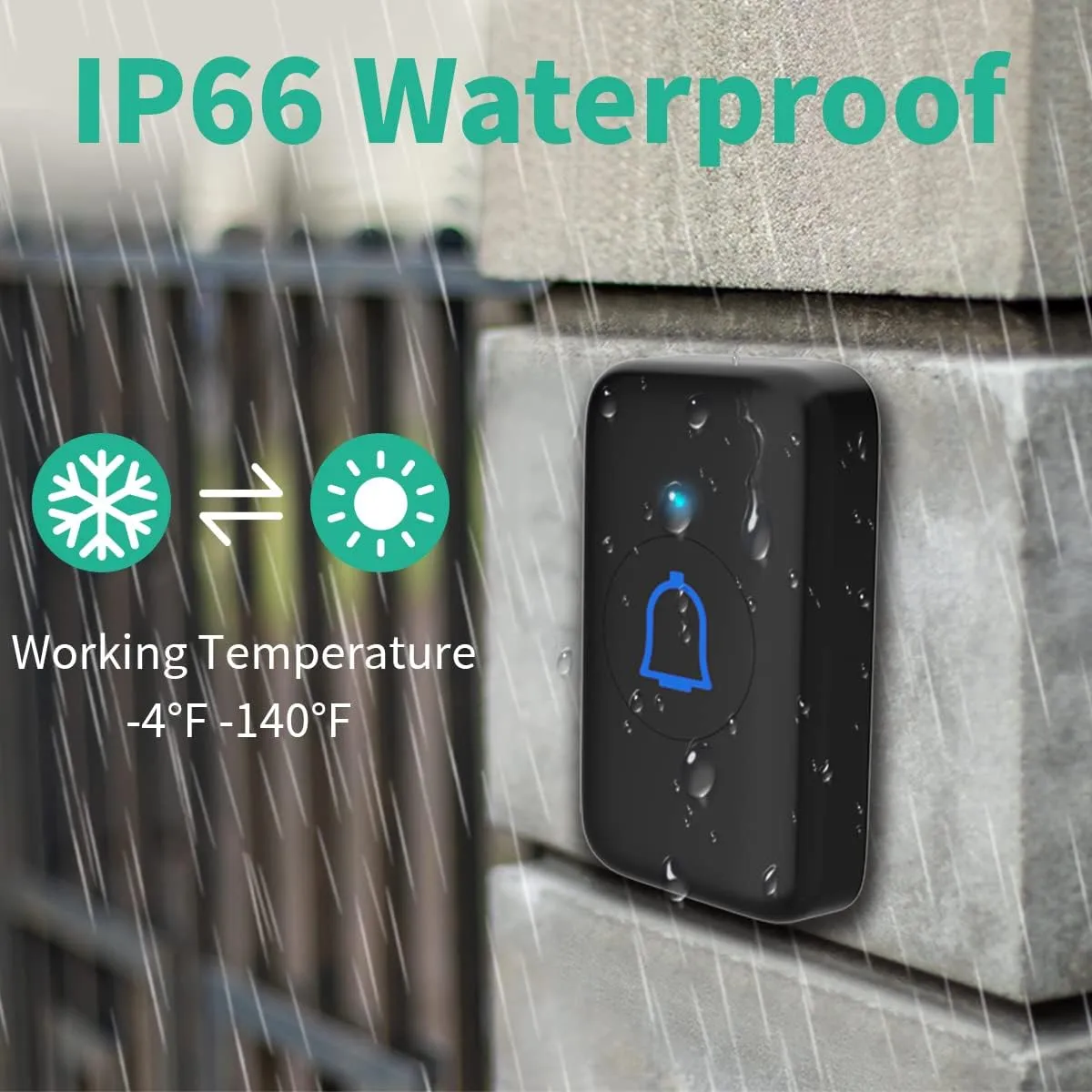 Doorbell Wireless Doorbell Classroom Doorbell IP66 Waterproof 115dB with 56 Chimes Door Bell Ringer Wireless 1000ft Range Battery Doorbells Chime Kit 7 Levels Volume Mute Mode for Home Kid Room Office