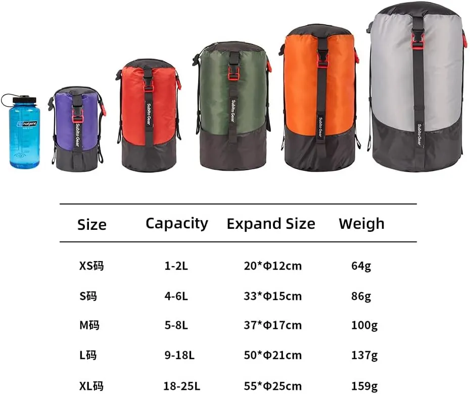 doorslay 5pcs Lightweight Compression Stuff Sack Waterproof Polyester Compression Bag for Camping Hiking Backpacking