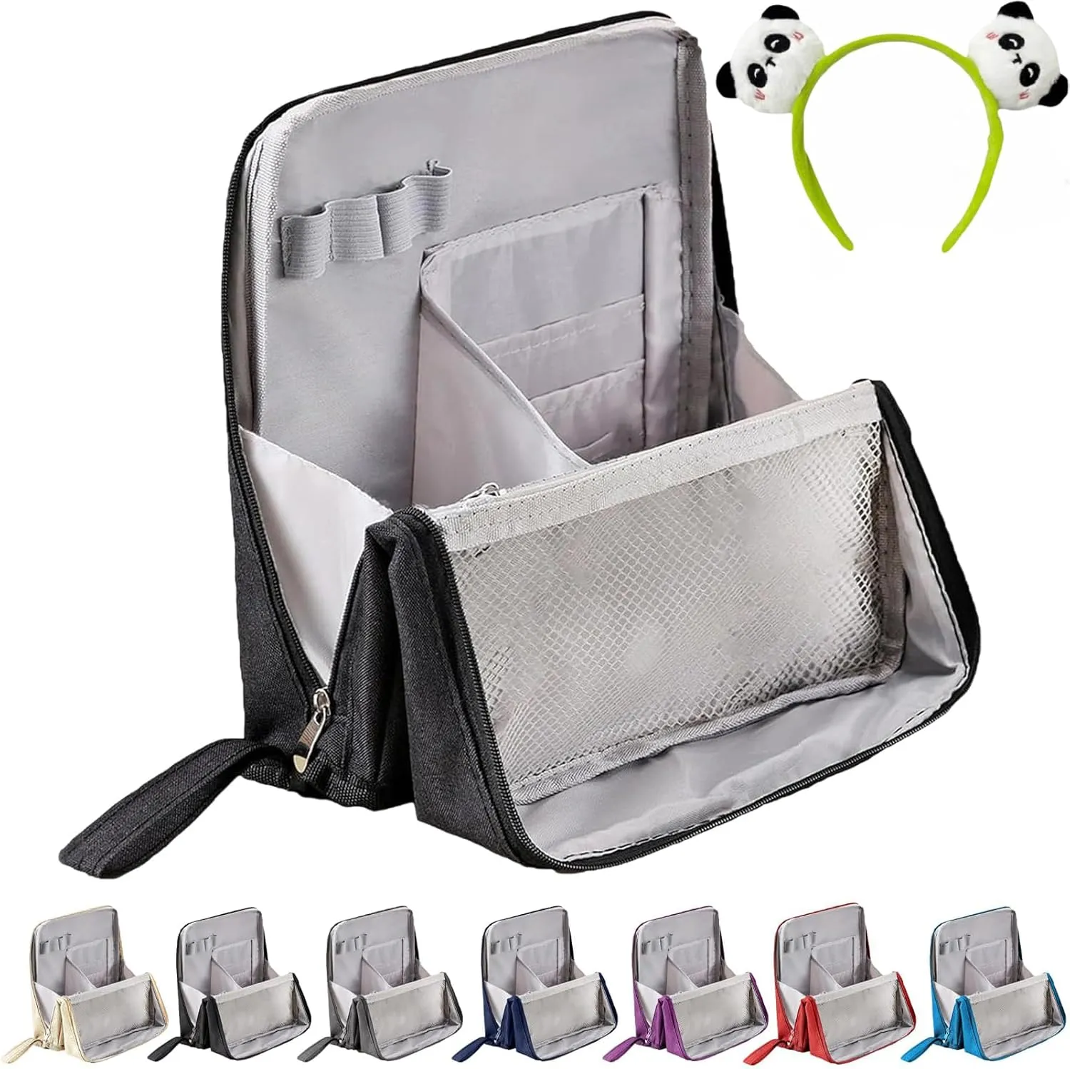 Doresty Makeup Bag, Multi-Purpose Large Capacity Oxford Cloth Standing Makeup Bag, Portable, Large Capacity, Waterproof with Compartments (Black)