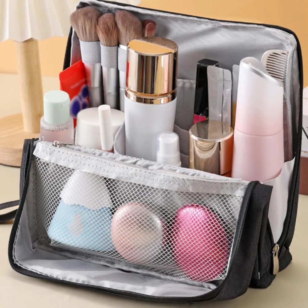 Doresty Makeup Bag, Portable Large Capacity Waterproof Standing Make up Bag, Multi-purpose Large Capacity Oxford Cloth Standing Toiletry Bags (Red)
