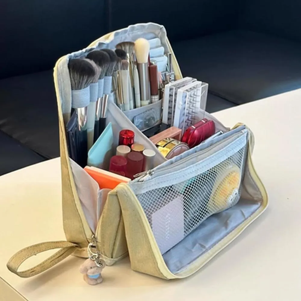 Doresty Makeup Bag, Portable Large Capacity Waterproof Standing Make up Bag, Multi-purpose Large Capacity Oxford Cloth Standing Toiletry Bags (Red)
