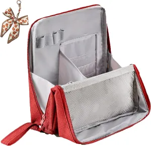 Doresty Makeup Bag, Portable Large Capacity Waterproof Standing Make up Bag, Multi-purpose Large Capacity Oxford Cloth Standing Toiletry Bags (Red)