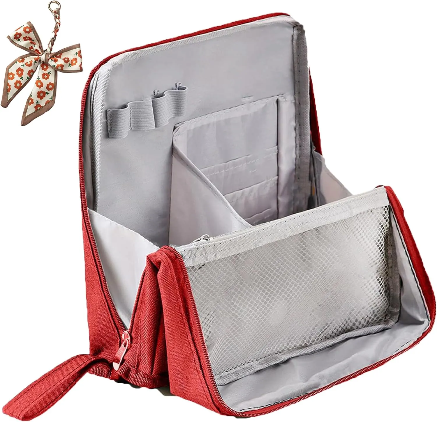 Doresty Makeup Bag, Portable Large Capacity Waterproof Standing Make up Bag, Multi-purpose Large Capacity Oxford Cloth Standing Toiletry Bags (Red)
