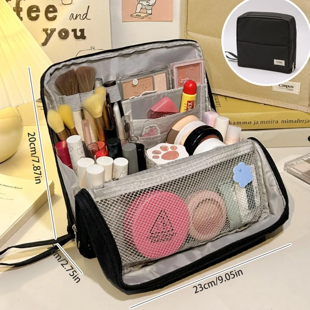 Doresty Makeup Bag, Portable Large Capacity Waterproof Standing Make up Bag, Multi-purpose Large Capacity Oxford Cloth Standing Toiletry Bags (Red)