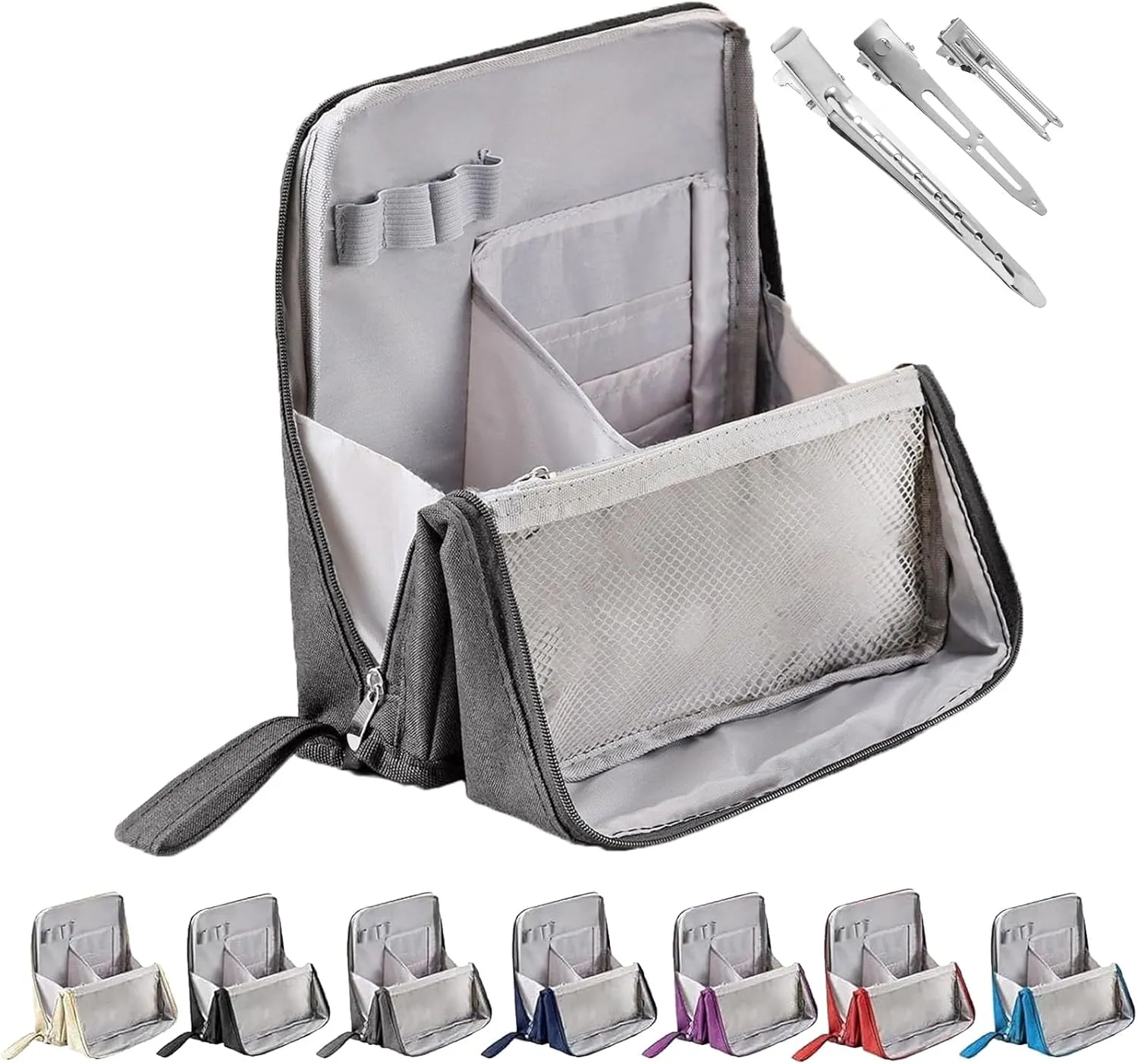 Doresty Makeup Bag, Reusable Portable Doresty Standing Makeup Bag Large Capacity, Folding Vertical Makeing Organizer Bags with Compartments for Travel Work Home (Gray)
