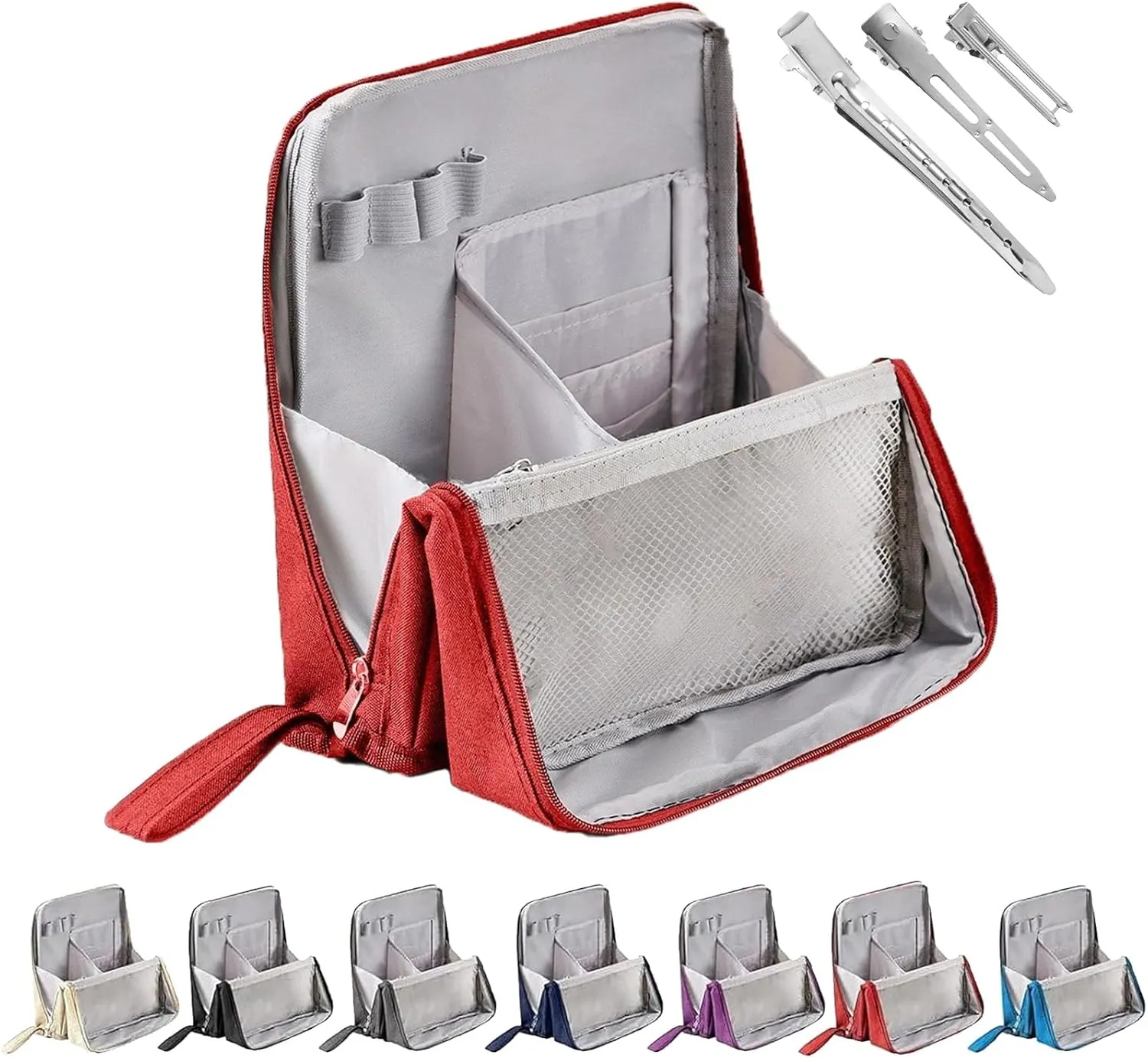 Doresty Makeup Bag, Reusable Portable Doresty Standing Makeup Bag Large Capacity, Folding Vertical Makeing Organizer Bags with Compartments for Travel Work Home (Red)