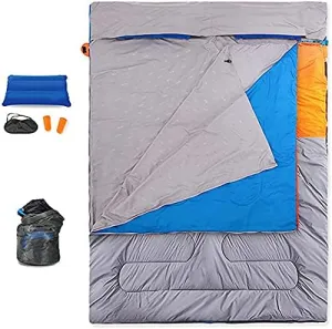 Double Sleeping Bag Adult for Camping, 3 Season 0~20Converts into 2 Single Sleeping Bags 145X190cm with Sleeping Bag Liners,2.2kg，