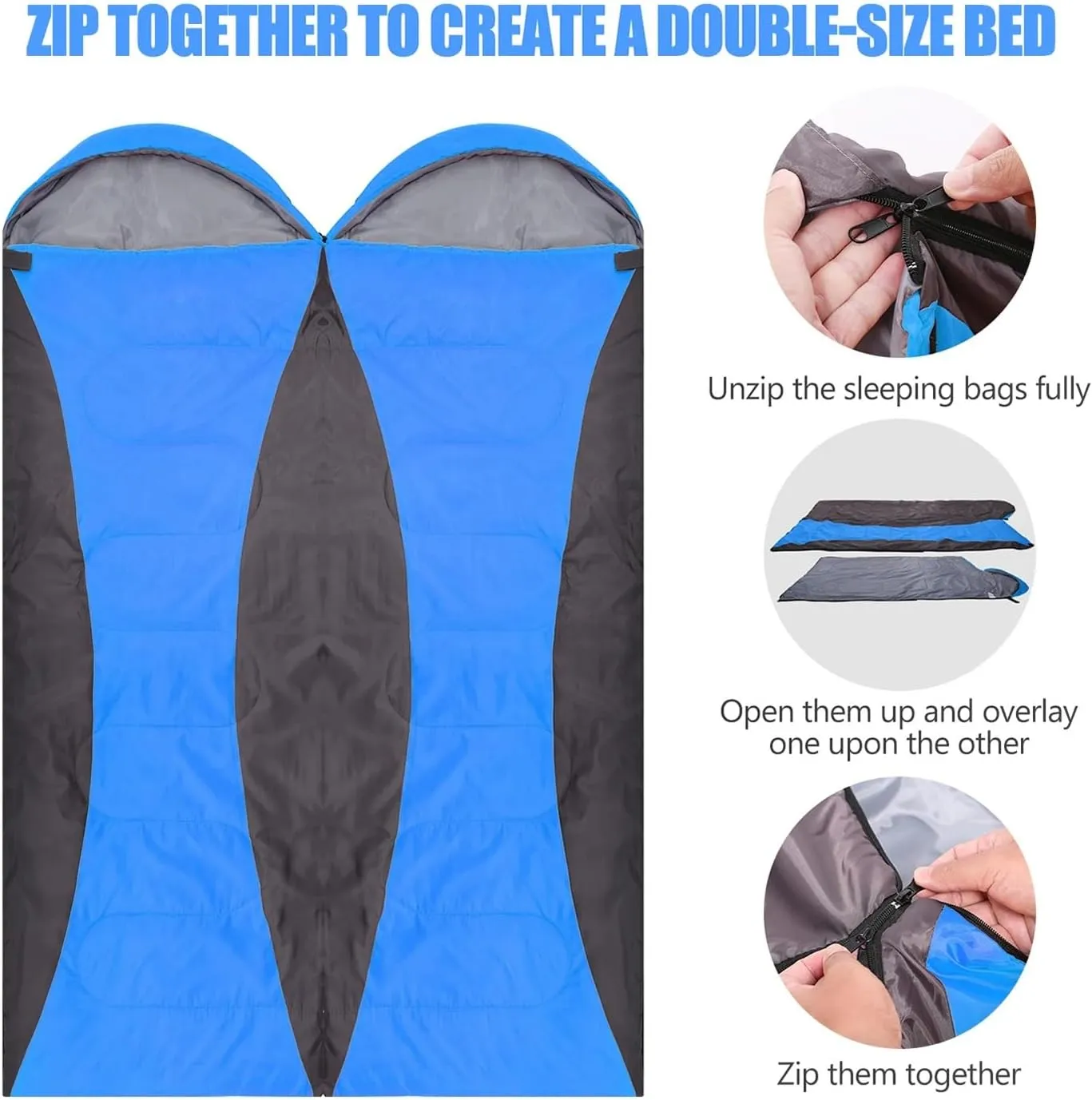 Double Sleeping Bag for Adults with 2 Pillows, 2 Person Sleeping Bag for Waterproof Large Sleeping Bags for Family Camping Backpacking Hiking Outdoor