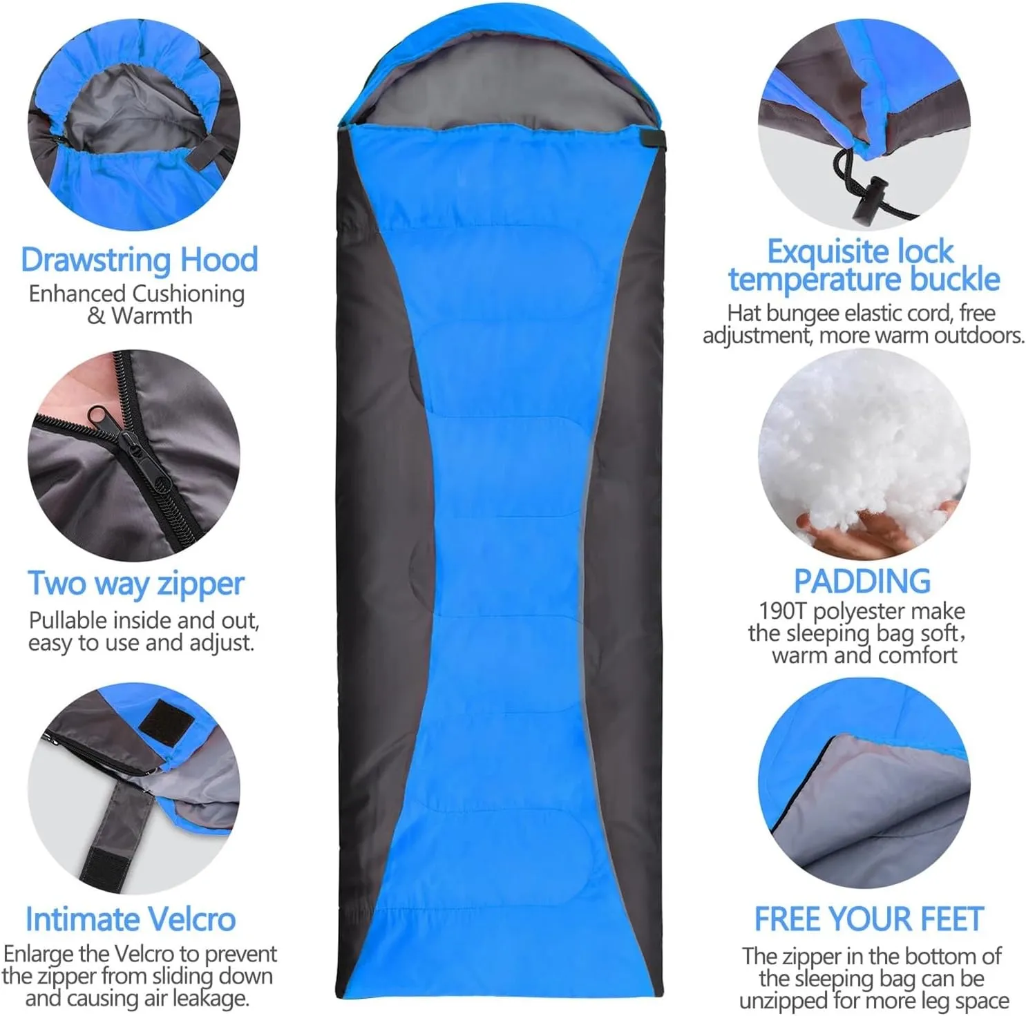 Double Sleeping Bag for Adults with 2 Pillows, 2 Person Sleeping Bag for Waterproof Large Sleeping Bags for Family Camping Backpacking Hiking Outdoor