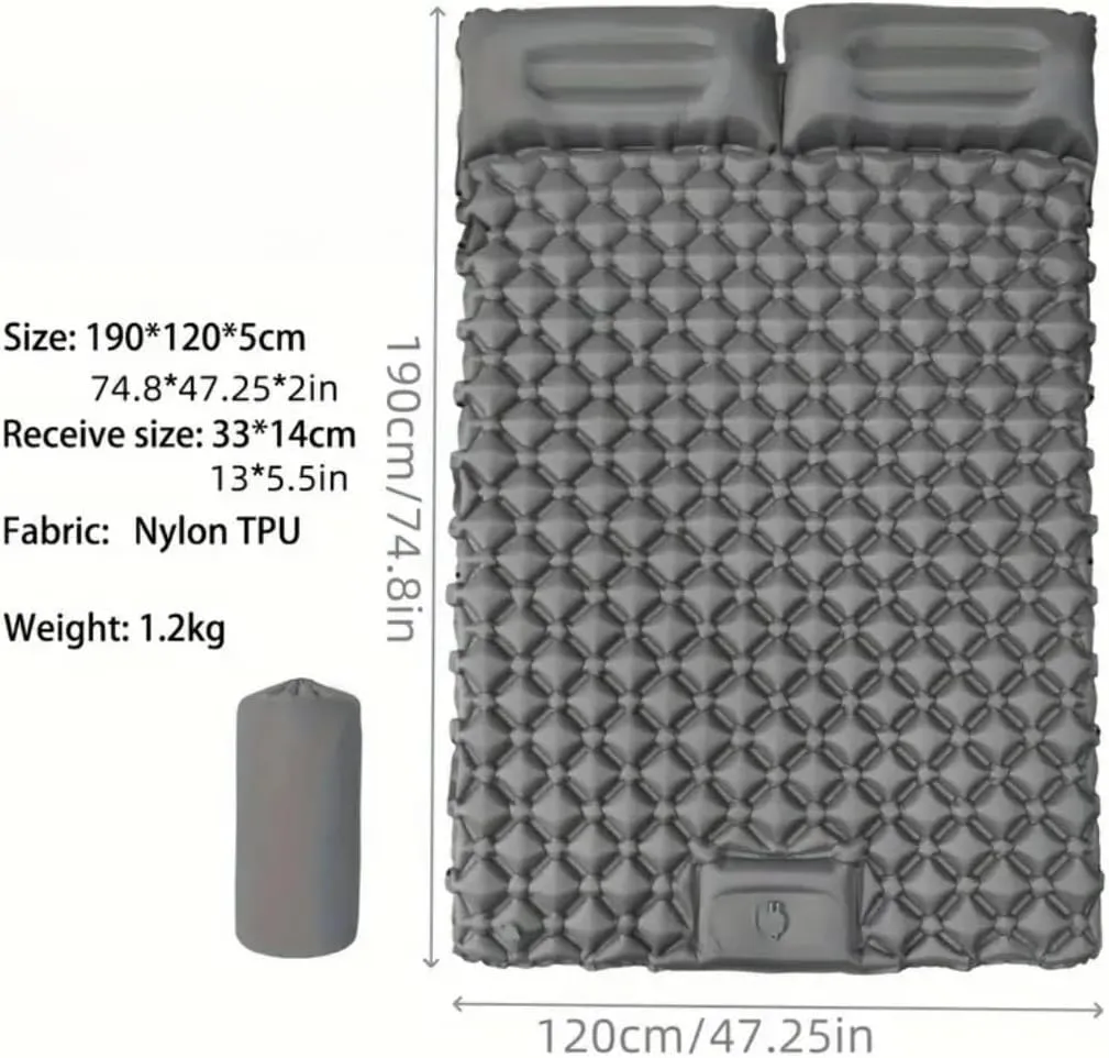 Double Sleeping Pad - Self Inflating Extra-Thick for 2 Person with Pillow Built-in Foot Pump Inflatable Sleeping Mat for Backpacking, Hiking, Traveling, Tent, Portable Camping Mat (Navy Blue)