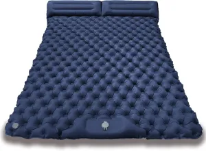Double Sleeping Pad - Self Inflating Extra-Thick for 2 Person with Pillow Built-in Foot Pump Inflatable Sleeping Mat for Backpacking, Hiking, Traveling, Tent, Portable Camping Mat (Navy Blue)
