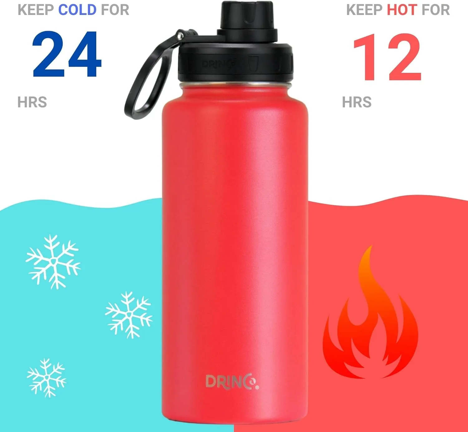 DRINCO Stainless Steel Water Bottle Spout Lid Vacuum Insulated Double Wall Water Bottle Wide Mouth Leak Proof Keep Cold Sport Camping (USA Flag) (32oz Barn Red USA Flag, 32oz)