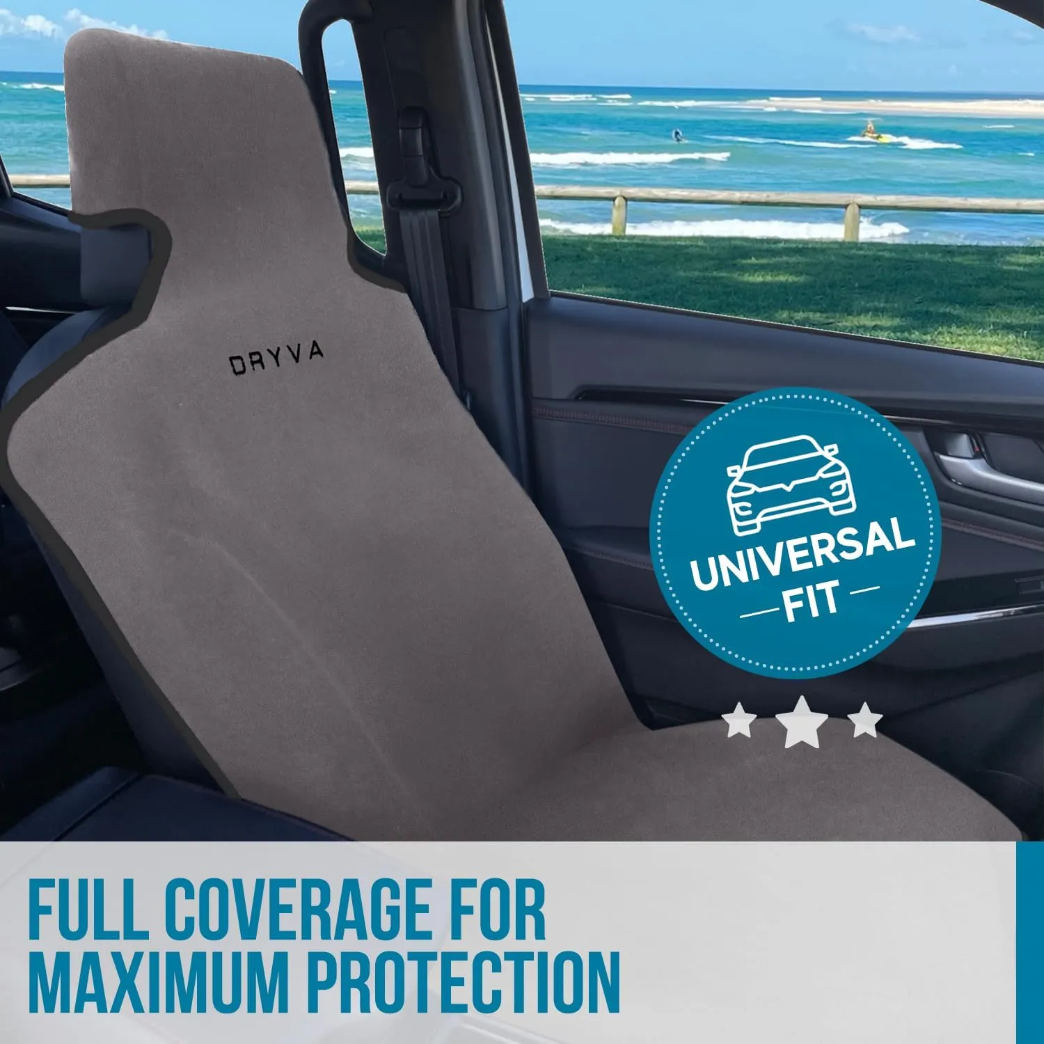 DryvaSeat - Premium Microfiber Towel Car Seat Cover - Waterproof & Sweatproof - Universal Fit, Machine Washable, Non-Slip - Seat Protector for Car, Truck, SUV, Van (Gray, 1 Pack)