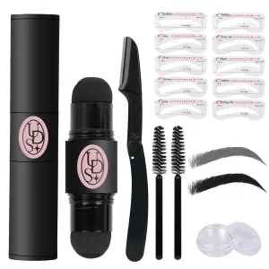 Dual-Ended Unidollss Eyebrow Stamp Stencil Kit for Women,Waterproof Eye brow Stamp Powder, Natural Fill, Define & Shape Brows - Sweatproof Eyebrow Stencils(Black & Gray)