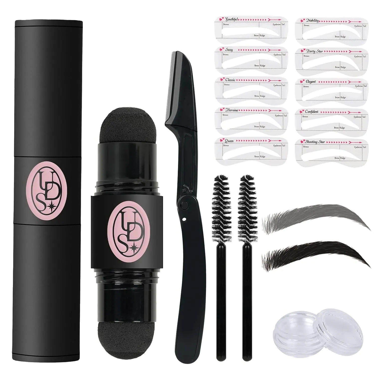 Dual-Ended Unidollss Eyebrow Stamp Stencil Kit for Women,Waterproof Eye brow Stamp Powder, Natural Fill, Define & Shape Brows - Sweatproof Eyebrow Stencils(Black & Gray)