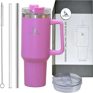 Du&Kha SIPSLEAK 40 Oz Tumbler with Handle and Straw – Stainless Steel Insulated Tumblers with 2 Lids, 2 Straws, Straw Brush – Portable and Reusable Coffee Tumbler Travel Coffee Mug Keeps Hot and Cold