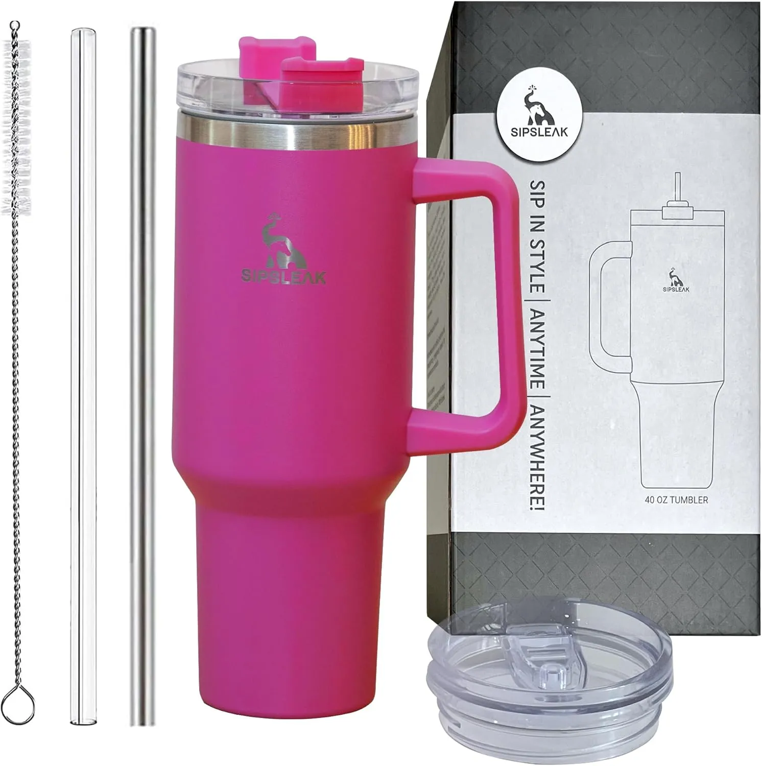 Du&Kha SIPSLEAK 40 Oz Tumbler with Handle and Straw – Stainless Steel Insulated Tumblers with 2 Lids, 2 Straws, Straw Brush – Portable and Reusable Coffee Tumbler Travel Coffee Mug Keeps Hot and Cold