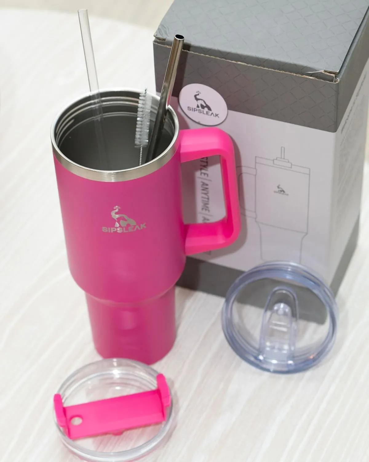 Du&Kha SIPSLEAK 40 Oz Tumbler with Handle and Straw – Stainless Steel Insulated Tumblers with 2 Lids, 2 Straws, Straw Brush – Portable and Reusable Coffee Tumbler Travel Coffee Mug Keeps Hot and Cold