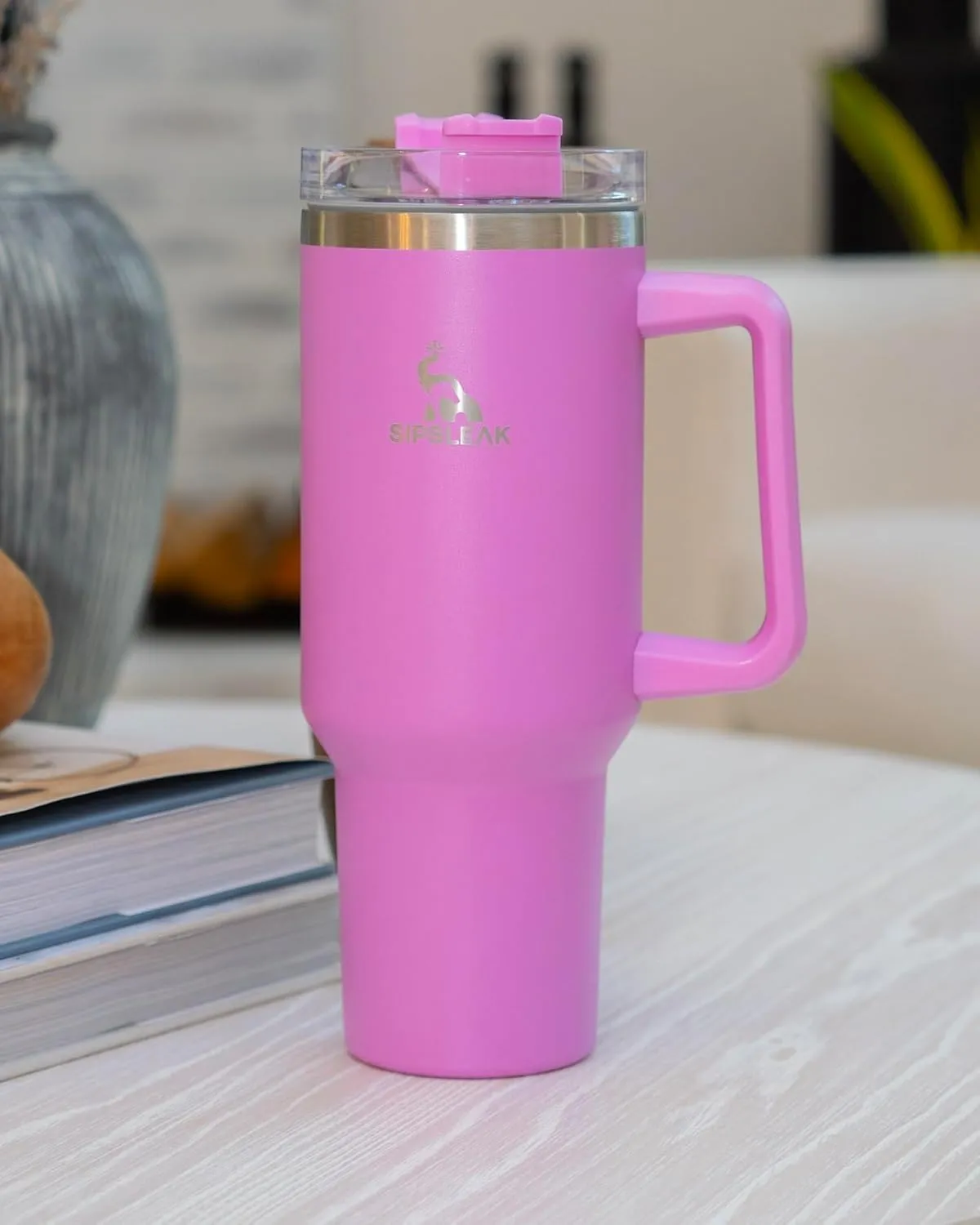 Du&Kha SIPSLEAK 40 Oz Tumbler with Handle and Straw – Stainless Steel Insulated Tumblers with 2 Lids, 2 Straws, Straw Brush – Portable and Reusable Coffee Tumbler Travel Coffee Mug Keeps Hot and Cold