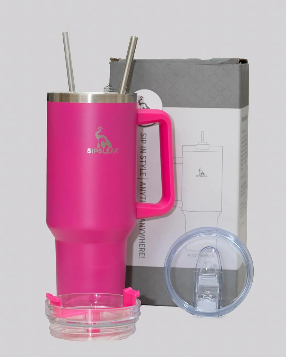 Du&Kha SIPSLEAK 40 Oz Tumbler with Handle and Straw – Stainless Steel Insulated Tumblers with 2 Lids, 2 Straws, Straw Brush – Portable and Reusable Coffee Tumbler Travel Coffee Mug Keeps Hot and Cold