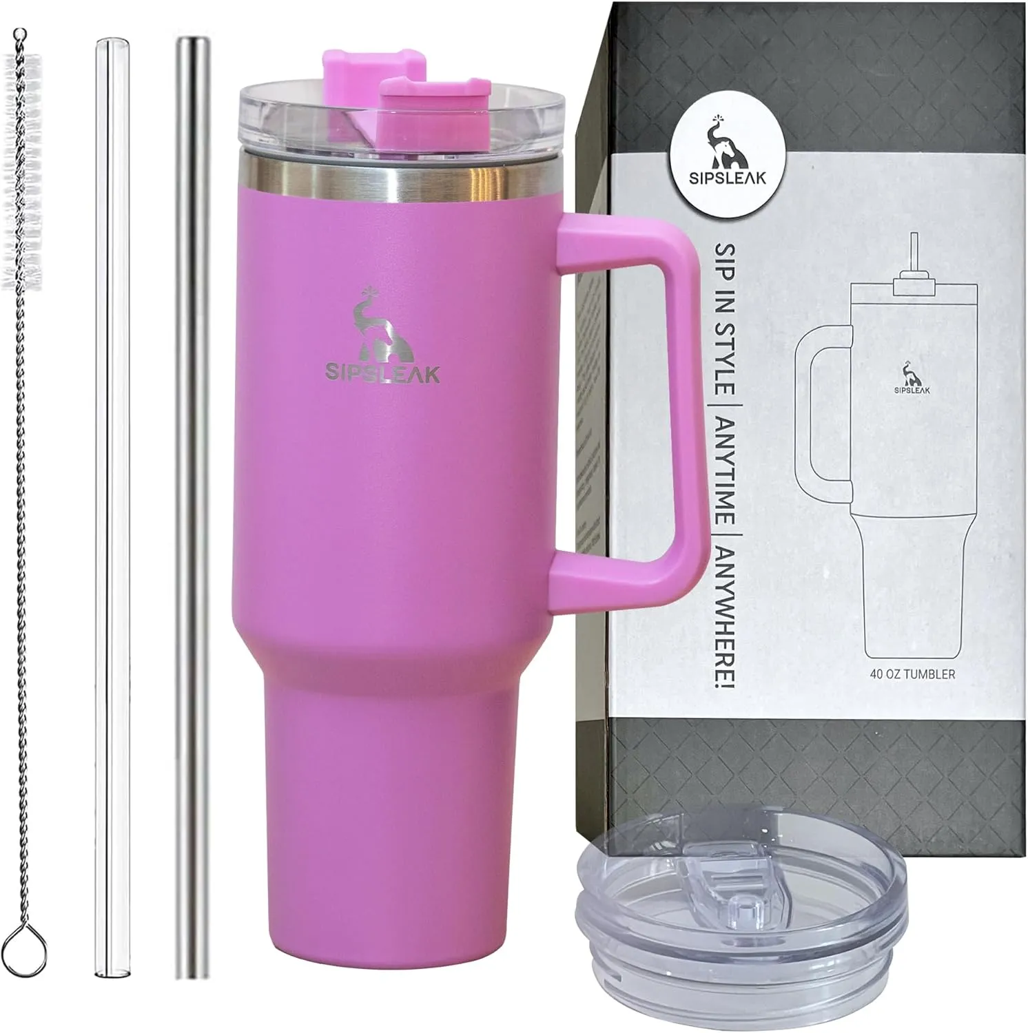 Du&Kha SIPSLEAK 40 Oz Tumbler with Handle and Straw – Stainless Steel Insulated Tumblers with 2 Lids, 2 Straws, Straw Brush – Portable and Reusable Coffee Tumbler Travel Coffee Mug Keeps Hot and Cold