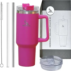 Du&Kha SIPSLEAK 40 Oz Tumbler with Handle and Straw – Stainless Steel Insulated Tumblers with 2 Lids, 2 Straws, Straw Brush – Portable and Reusable Coffee Tumbler Travel Coffee Mug Keeps Hot and Cold