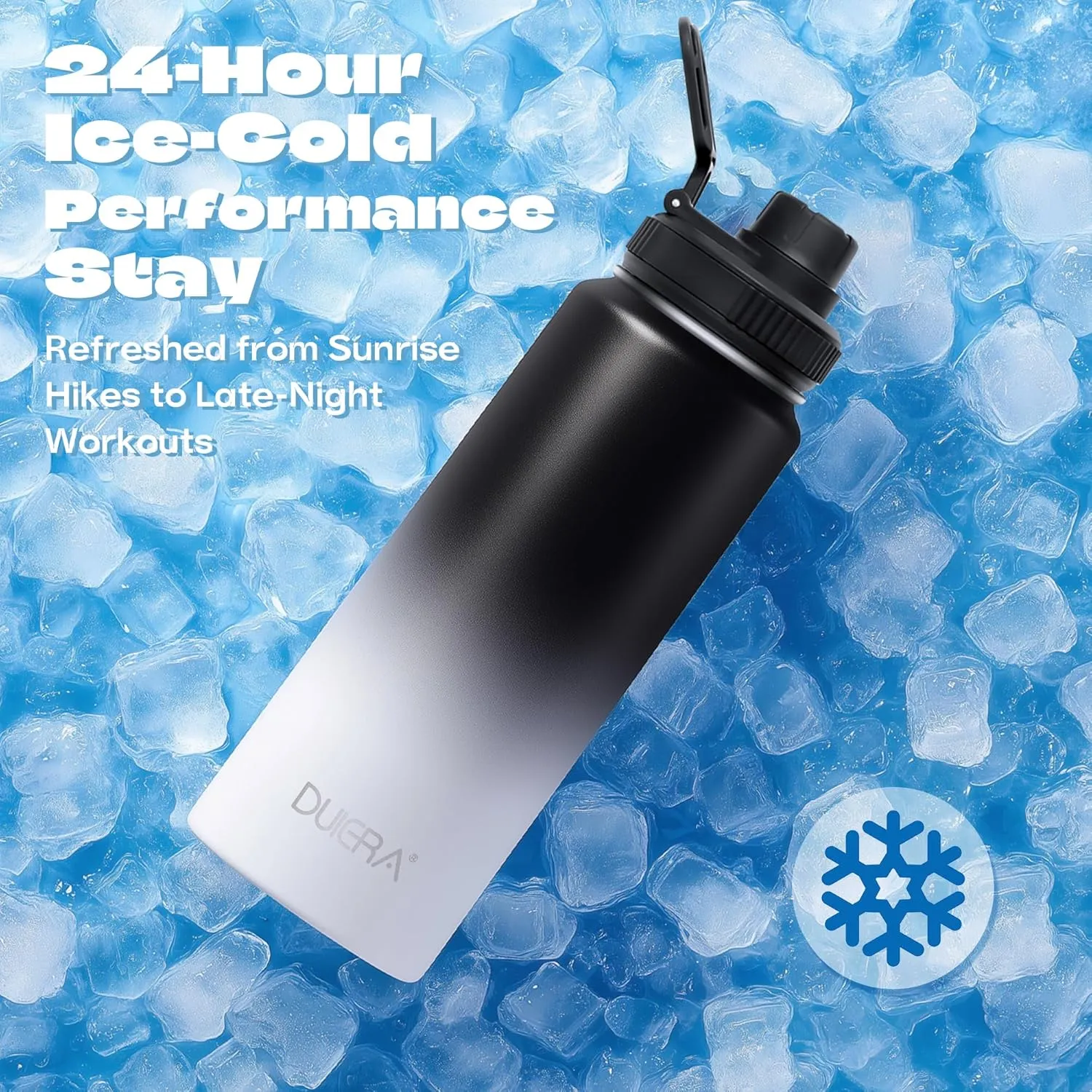 DUIERA 32 oz Water Bottle with Straw, Stainless Steel Insulated Water Bottle with Lid, Leak-Proof & BPA-Free, Portable Sports Bottle for Travel, Gym and Running, Black and White