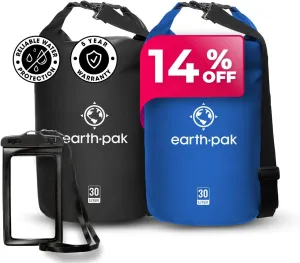 Earth Pak Waterproof Dry Bag - Roll Top Waterproof Backpack Sack (30L Blue & 30L Yellow)