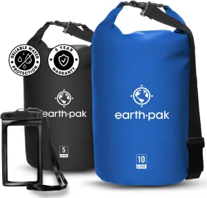 Earth Pak Waterproof Dry Bag - Roll Top Waterproof Backpack Sack Keeps Gear Dry for Kayaking, Beach, Rafting, Boating, Hiking, Camping Blue 5L & 20L