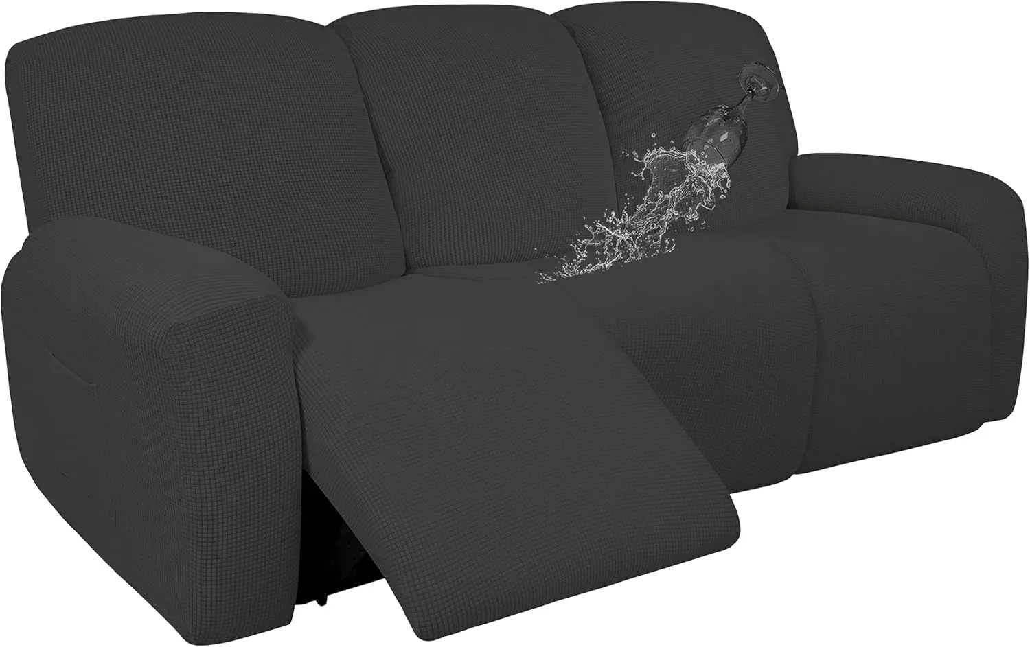 Easy-Going 100% Dual Waterproof Recliner Sofa Cover, 8-Pieces Stretch Relining Couch Cover with Pocket, Jacquard 3 Seat Sofa Slipcover Leakproof Washable (Sofa, Dark Gray)