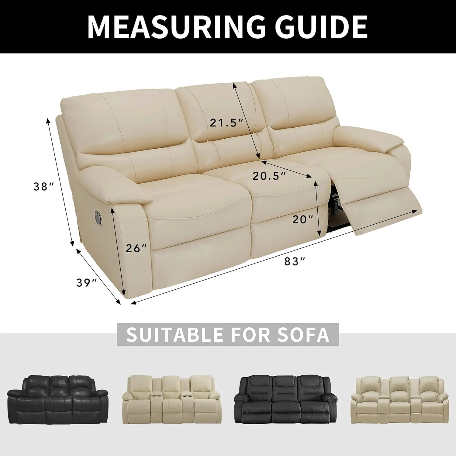 Easy-Going 100% Dual Waterproof Recliner Sofa Cover, 8-Pieces Stretch Relining Couch Cover with Pocket, Jacquard 3 Seat Sofa Slipcover Leakproof Washable (Sofa, Dark Gray)