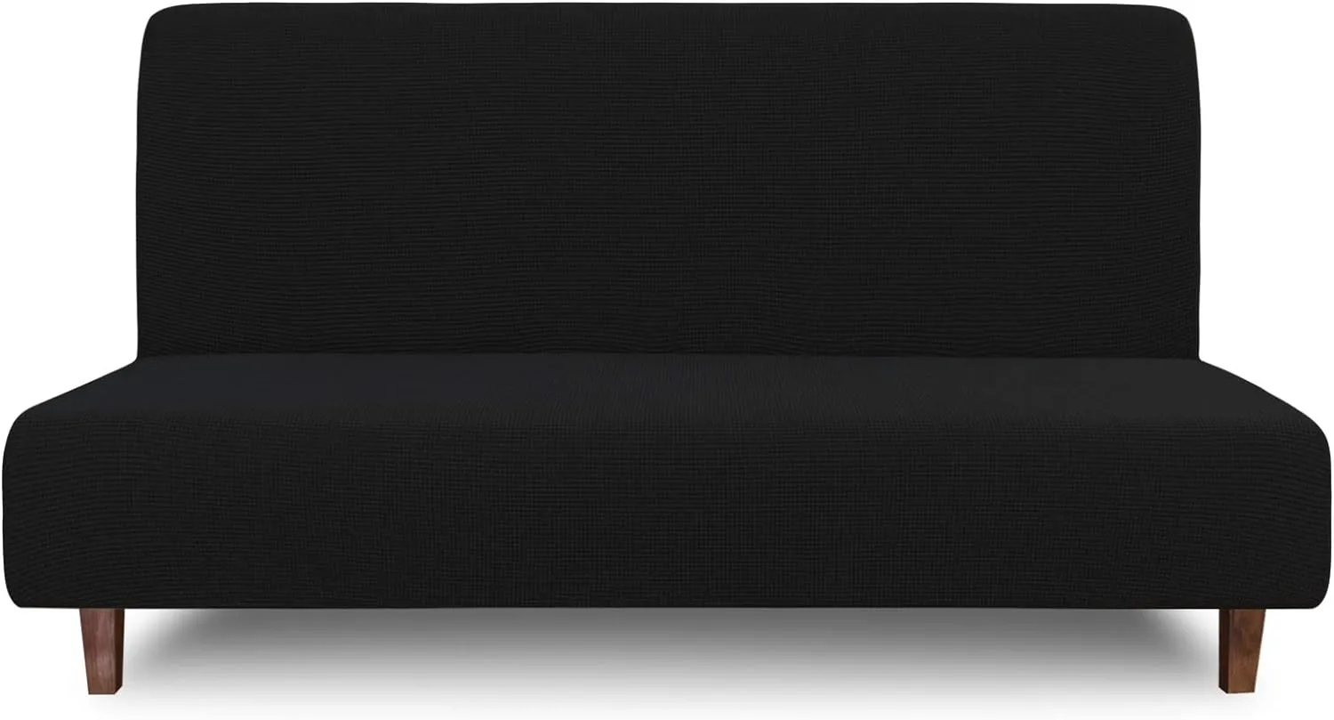 Easy-Going 100% Waterproof Futon Cover, Dual Waterproof Couch Cover, Stretch Jacquard Armless Sofa Cover, Leakproof Furniture Protector for Kids, Pets, Dog and Cat (Black)