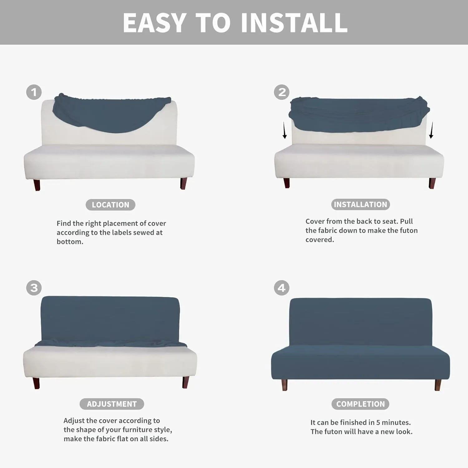 Easy-Going 100% Waterproof Futon Cover, Dual Waterproof Couch Cover, Stretch Jacquard Sofa Cover, Leakproof Furniture Protector for Kids, Pets, Dog and Cat (Bluestone)