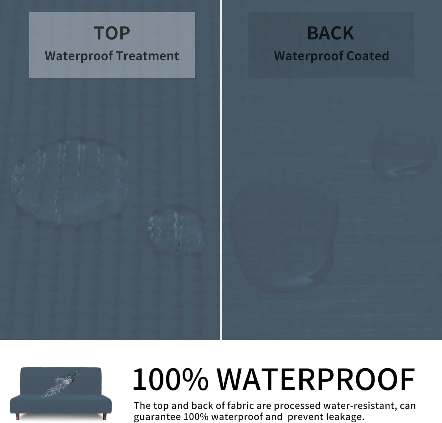 Easy-Going 100% Waterproof Futon Cover, Dual Waterproof Couch Cover, Stretch Jacquard Sofa Cover, Leakproof Furniture Protector for Kids, Pets, Dog and Cat (Bluestone)