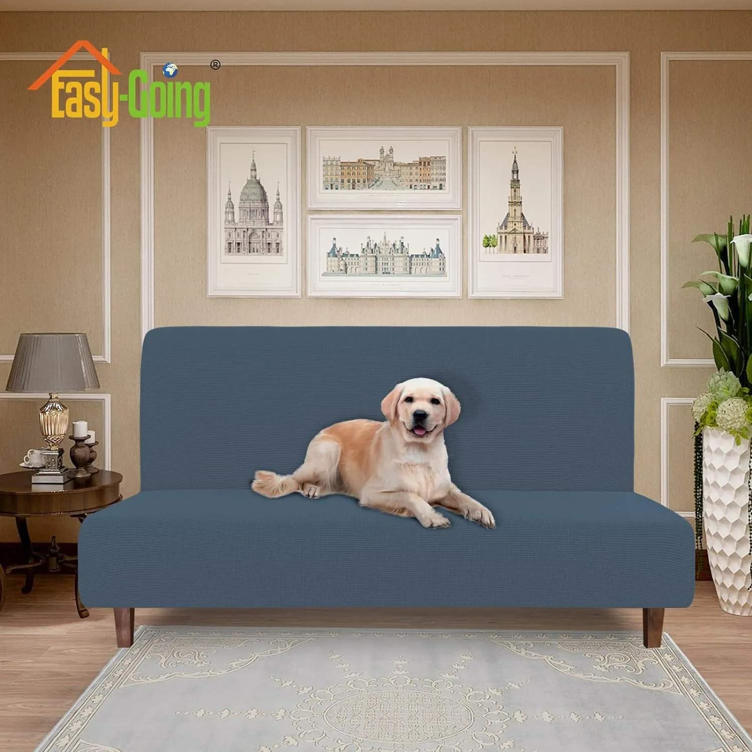 Easy-Going 100% Waterproof Futon Cover, Dual Waterproof Couch Cover, Stretch Jacquard Sofa Cover, Leakproof Furniture Protector for Kids, Pets, Dog and Cat (Bluestone)
