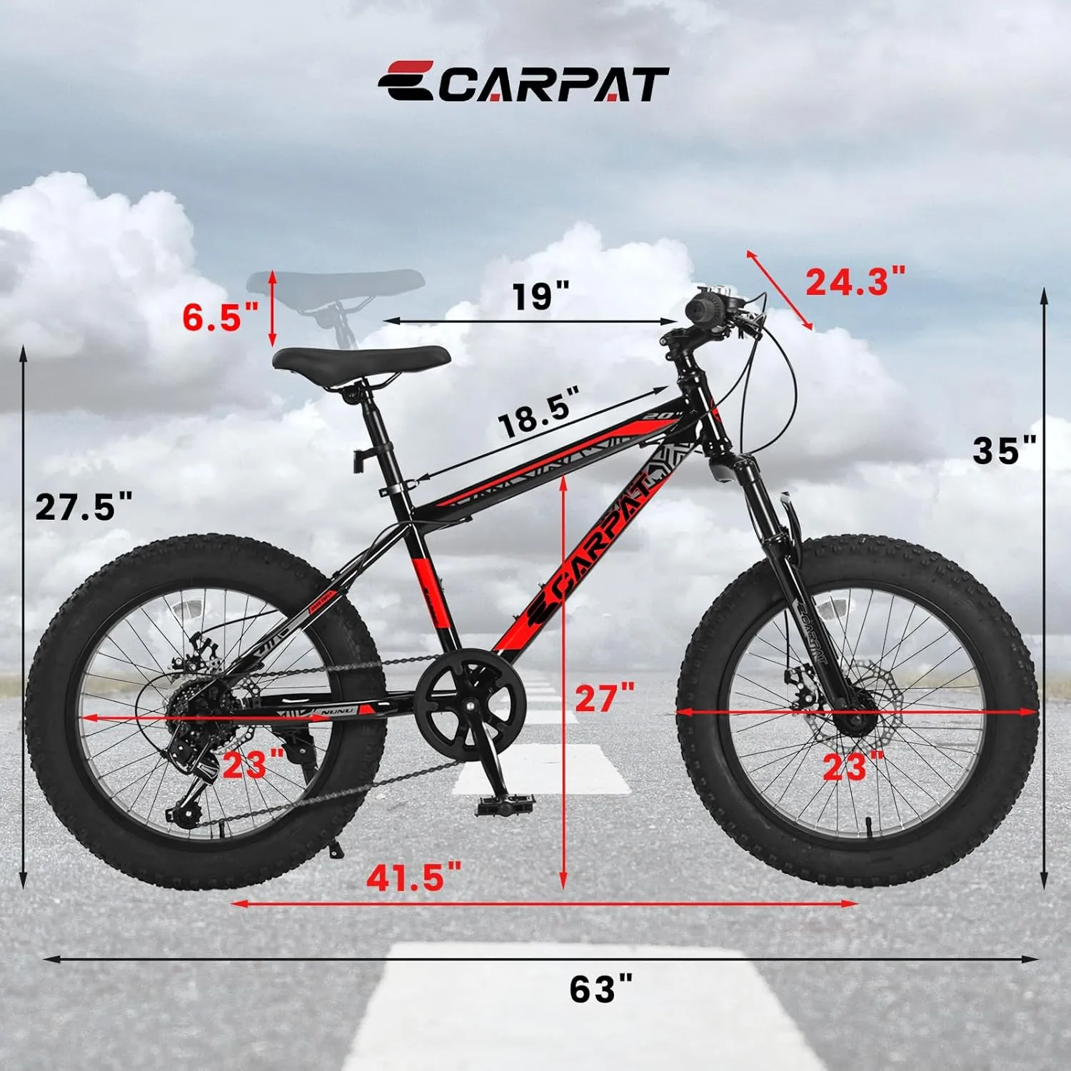 Ecarpat 20/24/26 Inch Fat Tire Mountain Bikes 7-Speed with Mechanical Disc Brakes Front Suspension, Mens Womens All Terrain Mountain Winter Snow Bicycles