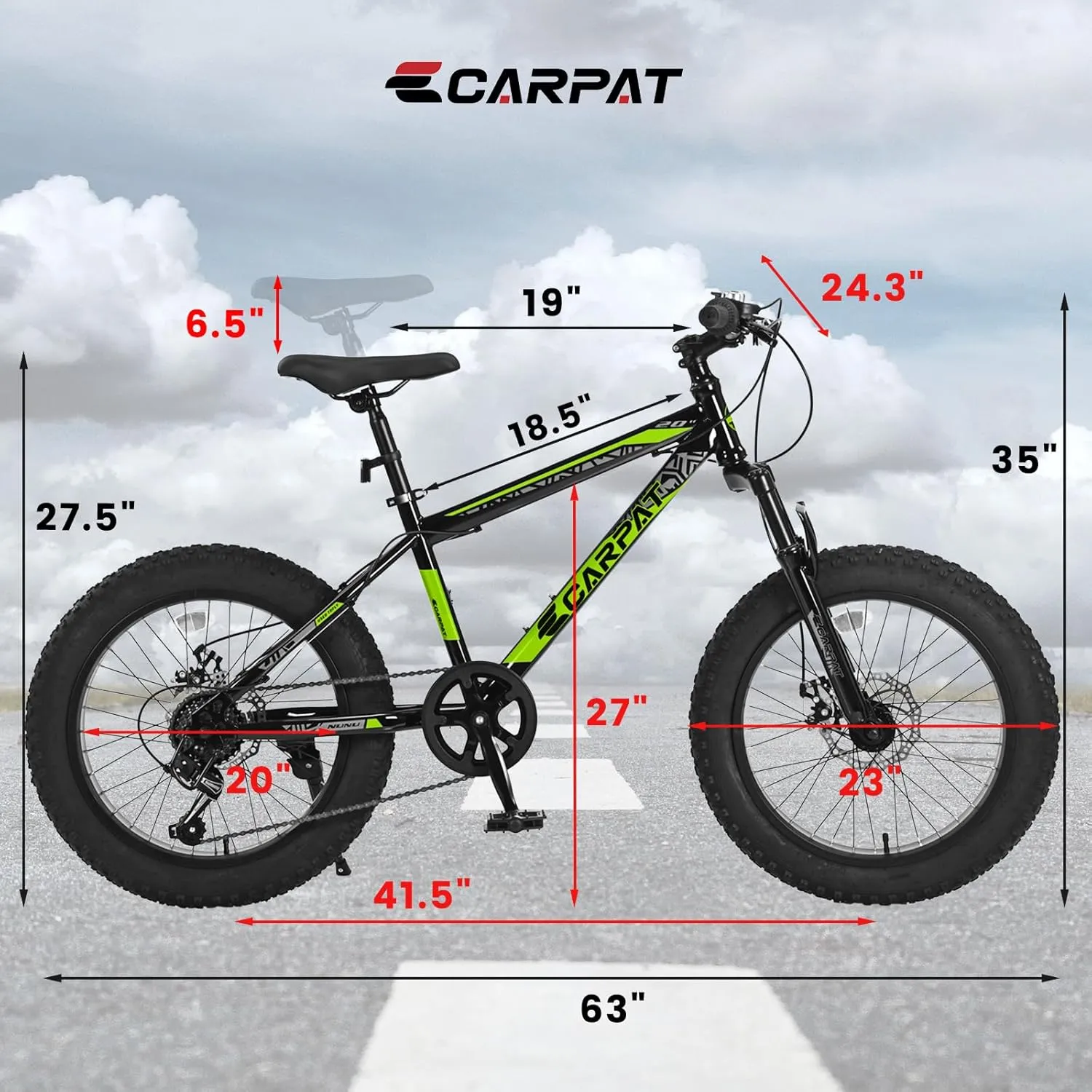 Ecarpat 20/24/26 Inch Fat Tire Mountain Bikes 7-Speed with Mechanical Disc Brakes Front Suspension, Mens Womens All Terrain Mountain Winter Snow Bicycles