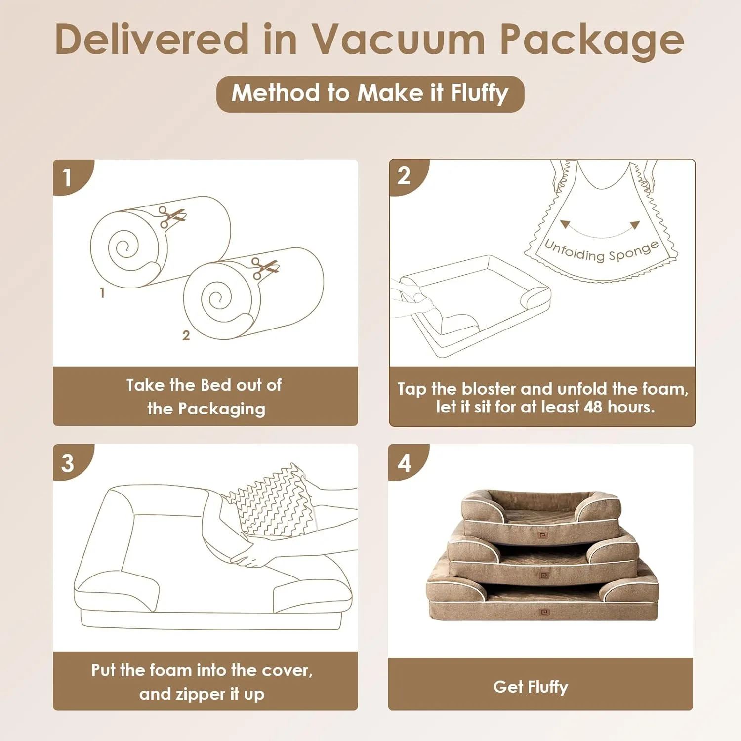 EHEYCIGA Orthopedic Dog Beds for Large Dogs, Waterproof Memory Foam Large Dog Bed with Sides, Non-Slip Bottom and Egg-Crate Foam Pet Couch Bed with Washable Removable Cover, Camel