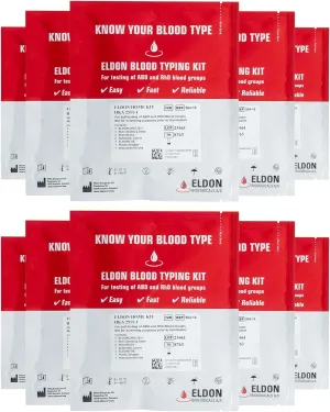 Eldoncard Blood Typing Kit, 10 Test Pack, Rapid Blood Typing Kit, Know Your Blood Type, Accurate Home Blood Type Test Kit, Determine A, O, B, RHS-D Negative & Positive Groups, Home Health Tests