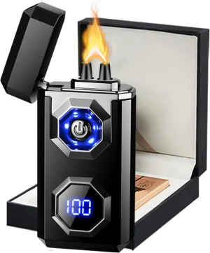Electric Lighter Type-C Arc Plasma Lighters Rechargeable Windproof Lighter with LED Battery Display and LED Lighting for Camping, Scented Candles(Black Glossy)