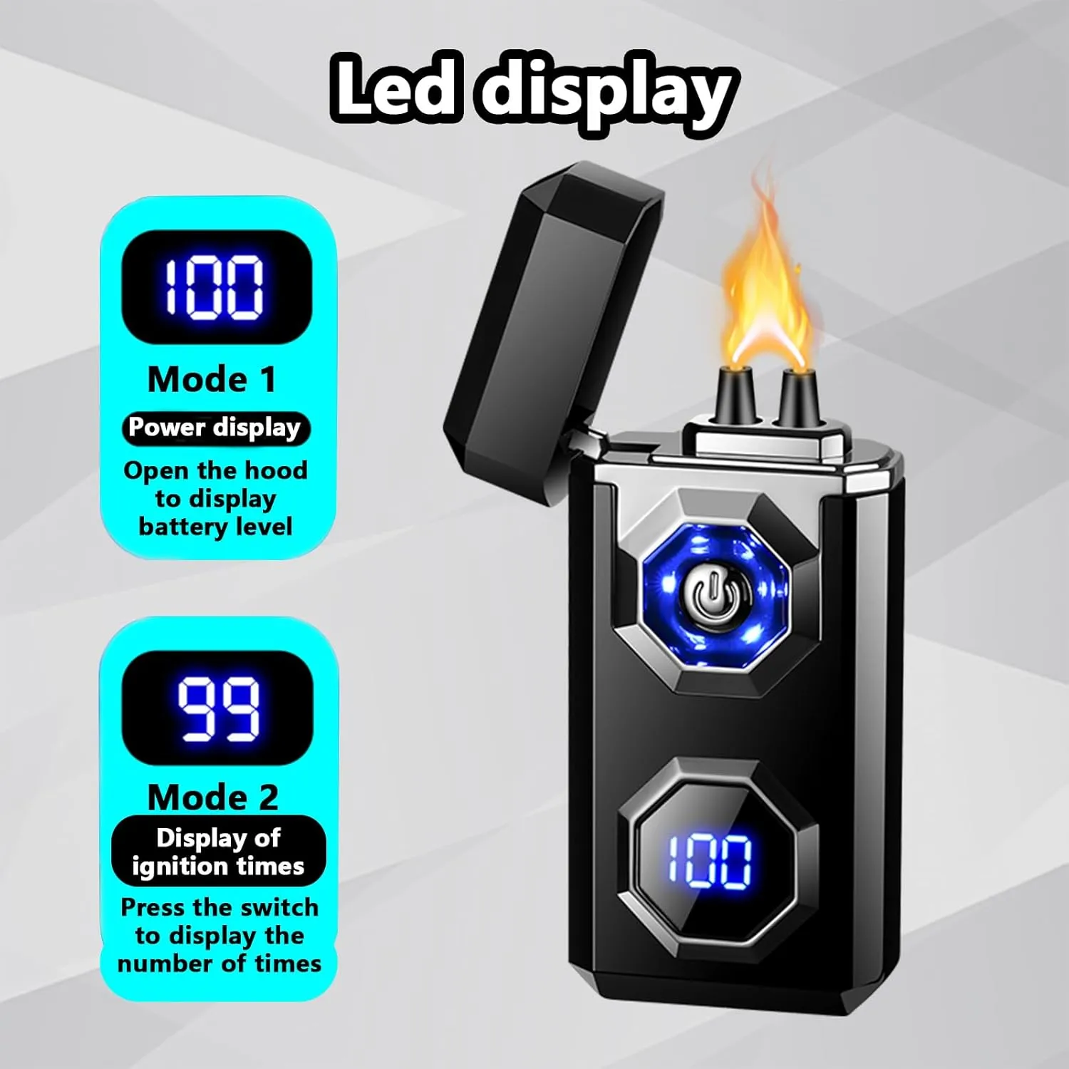 Electric Lighter Type-C Arc Plasma Lighters Rechargeable Windproof Lighter with LED Battery Display and LED Lighting for Camping, Scented Candles(Black Glossy)