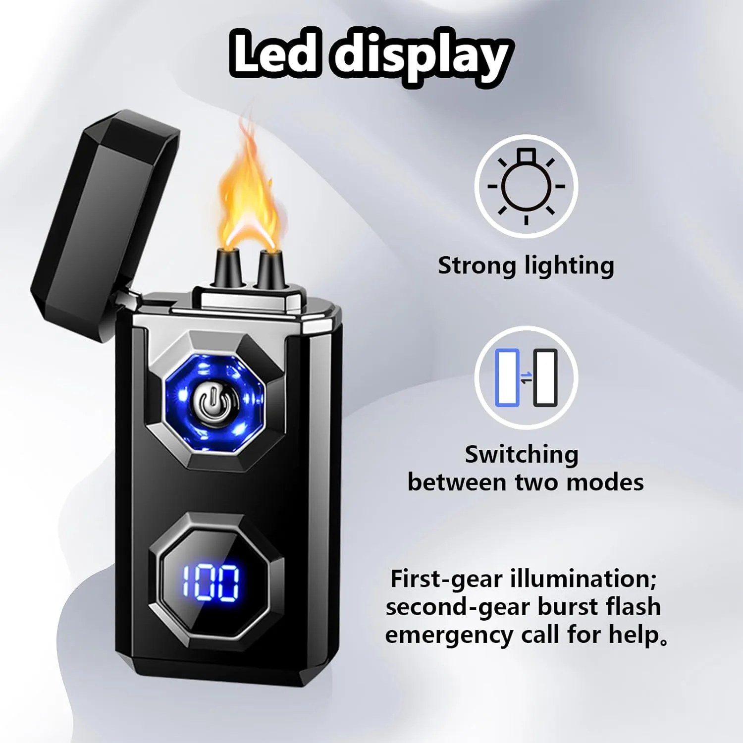 Electric Lighter Type-C Arc Plasma Lighters Rechargeable Windproof Lighter with LED Battery Display and LED Lighting for Camping, Scented Candles(Black Glossy)
