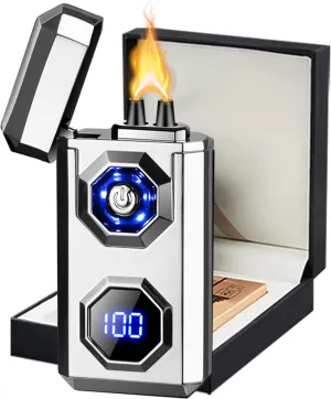 Electric Lighter,Type-C Arc Lighters Rechargeable,Windproof Lighter,Plasma Lighters Rechargeable with LED Battery Display and LED Lighting, Suitable for Camping,Scented Candles(Silver)